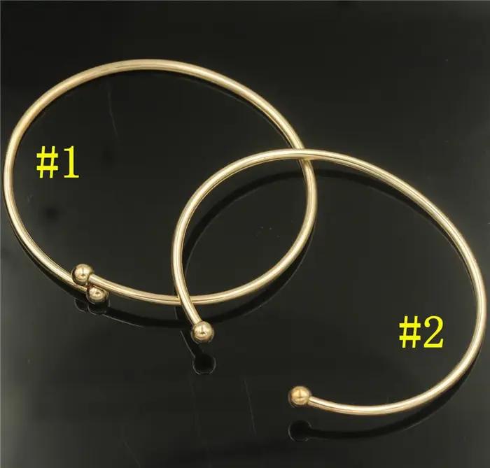 Bracelet jonc flexible en or rempli 14K de 7 pouces avec billes filetées de 2