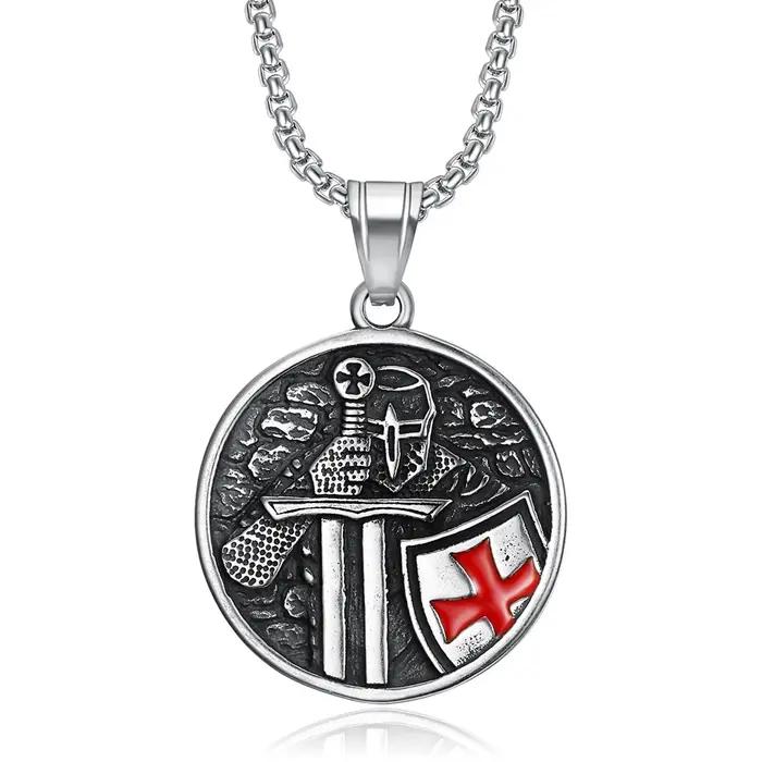 Pendentif croix chevaliers templiers vintage pour hommes, collier punk en acier inoxydable, bijoux uniques, cadeau pour mariage anniversaire engagement occasions spéciales
