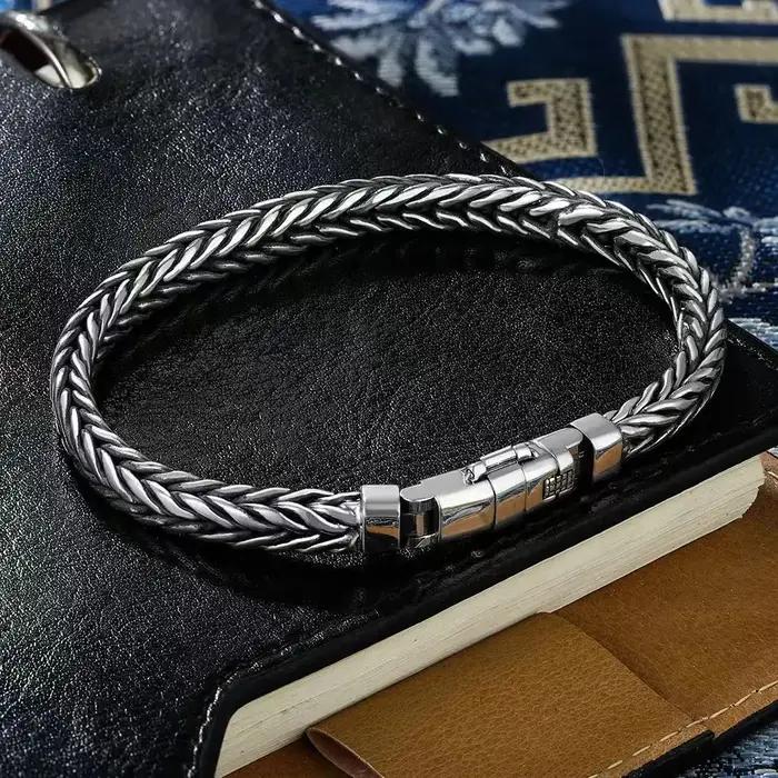 Bracelet en argent sterling S925 rétro tressé à la main pour homme