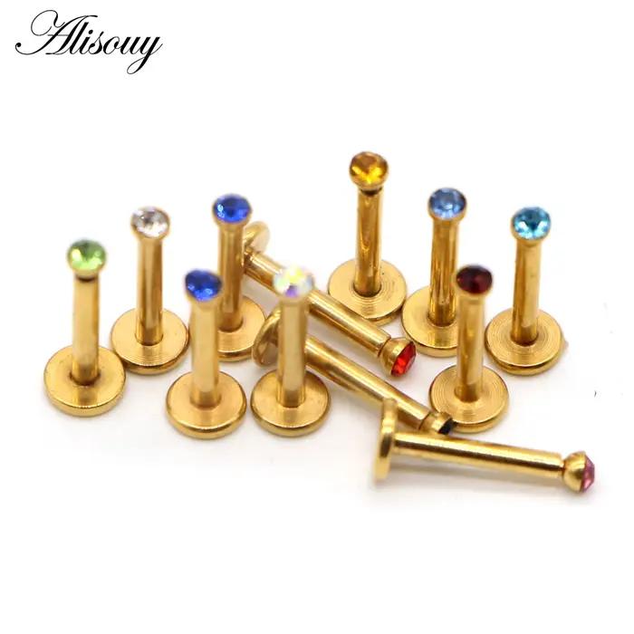 Alisouy 1 pièce Nombril Zircon acier inoxydable filetage interne bijoux de corps cristal lèvre Piercing Labret anneau Tragus oreille Stud