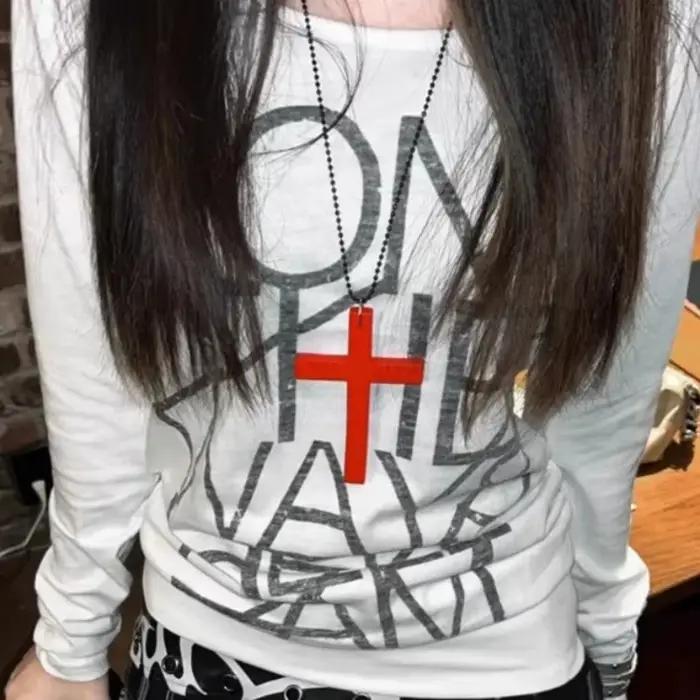 Collier avec pendentif croix en bois gothique Punk pour femmes et hommes, Vintage, noir et blanc, Hip Hop, accessoires épicés pour filles, collier Y2k, nouvelle collection
