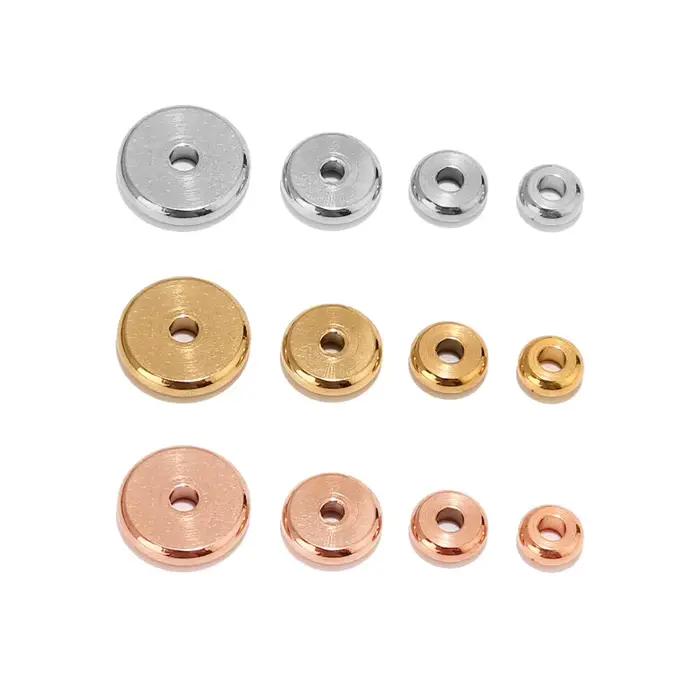 Perles d'espacement rondes et plates en acier inoxydable, 20 pièces, 4mm 6mm 8mm 10mm, perles amples pour la fabrication de bijoux, fournitures de travaux manuels, trou 2mm