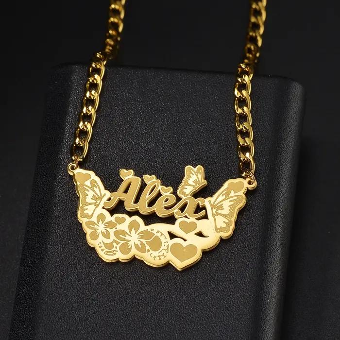 Acheerup-Collier personnalisé avec nom gravé pour femme et homme