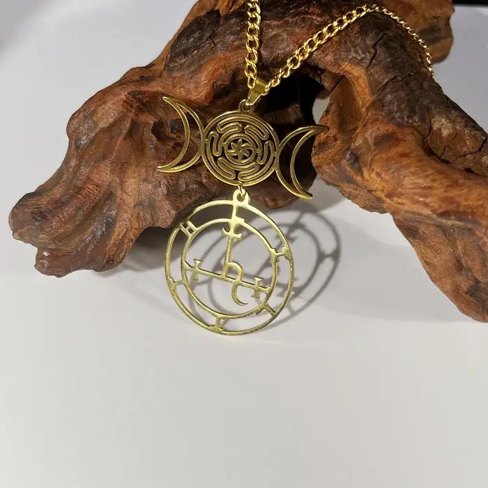 Jeshayuan Lilith Sigil collier Triple lune déesse pendentif