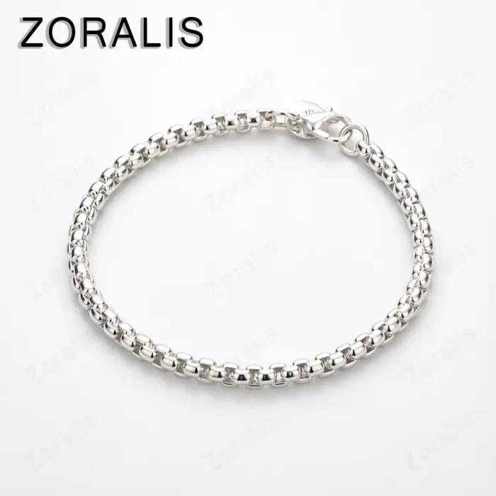 Bracelet populaire en or 18 carats, chaîne en forme de boîte de 4 mm, en argent sterling 925, pour h