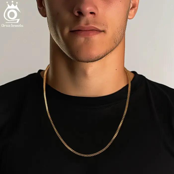ORSA JEWELS Hip Hop 18K or 2.5mm Franco chaîne collier pour hommes mode 925 en argent Sterling
