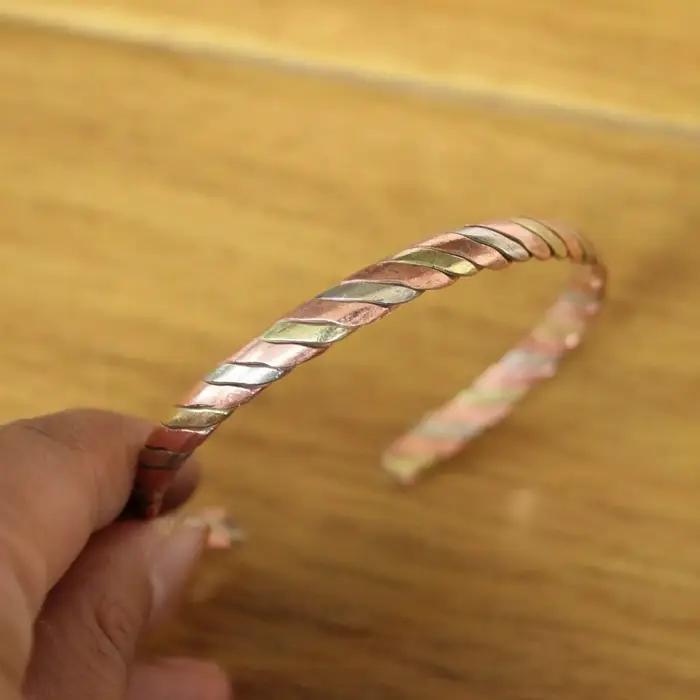 Bracelet ethnique tibétain 3 documents en cuivre tressé 6mm