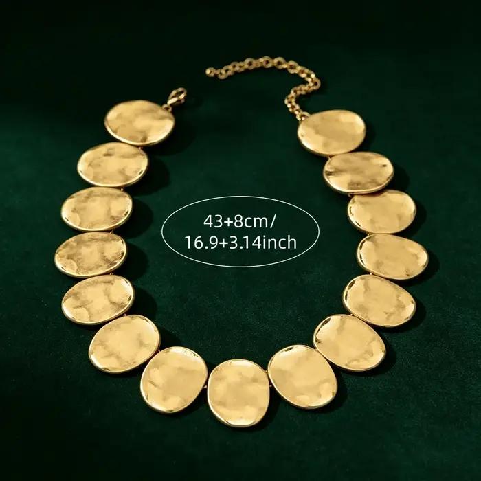 Collier plaqué or avec pendentif disque rond style vintage chaîne de clavicule plate bijou femme occasions spéciales