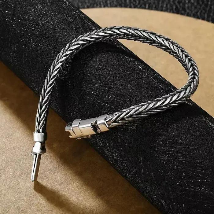 Bracelet en argent sterling S925 rétro tressé à la main pour homme