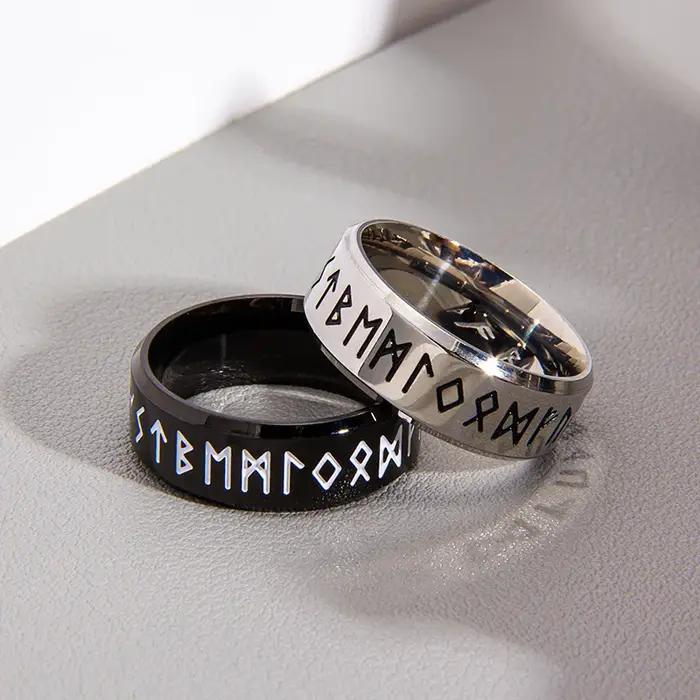 Bague Homme Rétro en Acier Inoxydable avec Runes et Motifs Viking Nordiques Odin – Bijou Amulette