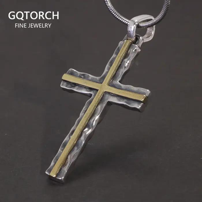 Pendentif Croix de Jésus Original en Or Sculpté et Argent 925 Bijou Vintage Punk pour Femmes et Hommes Occasions Spéciales