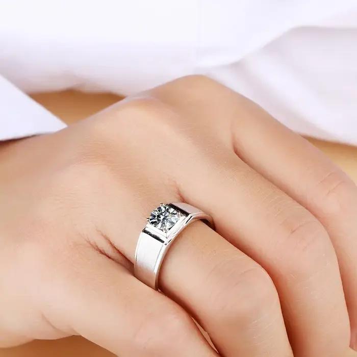 Bague pour homme en or blanc 18 carats massif avec moissanite certifiée 1 carat