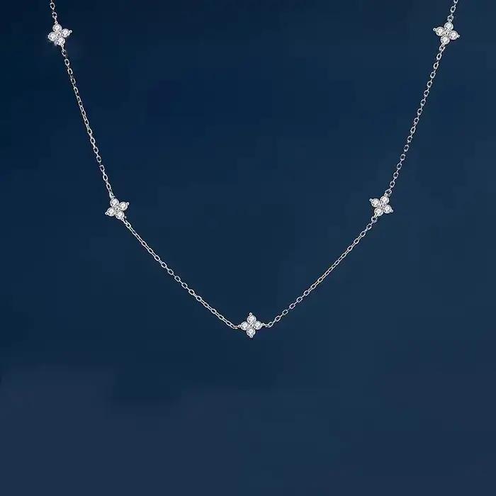 Magnifique collier chaîne en Zircon incrusté de fleurs à quatre feuilles pour femmes
