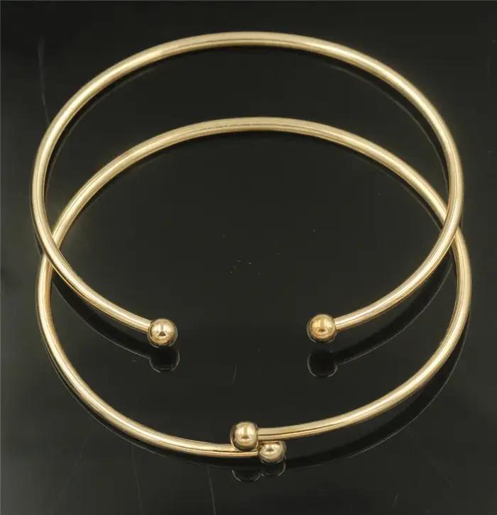 Bracelet jonc flexible en or rempli 14K de 7 pouces avec billes filetées de 2