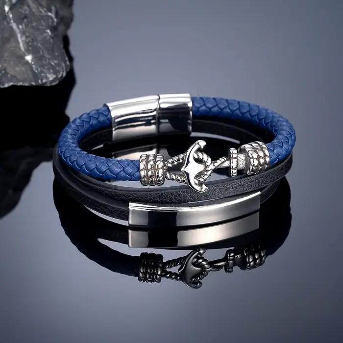 Bracelet ancre en cuir multicouche Vintage pour hommes et femmes