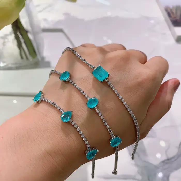 KNRIcalls-Bracelet de tennis en tourmaline émeraude pour femme, brin de bijoux fins, accessoires rétro, fête de charme, EN Paraiba