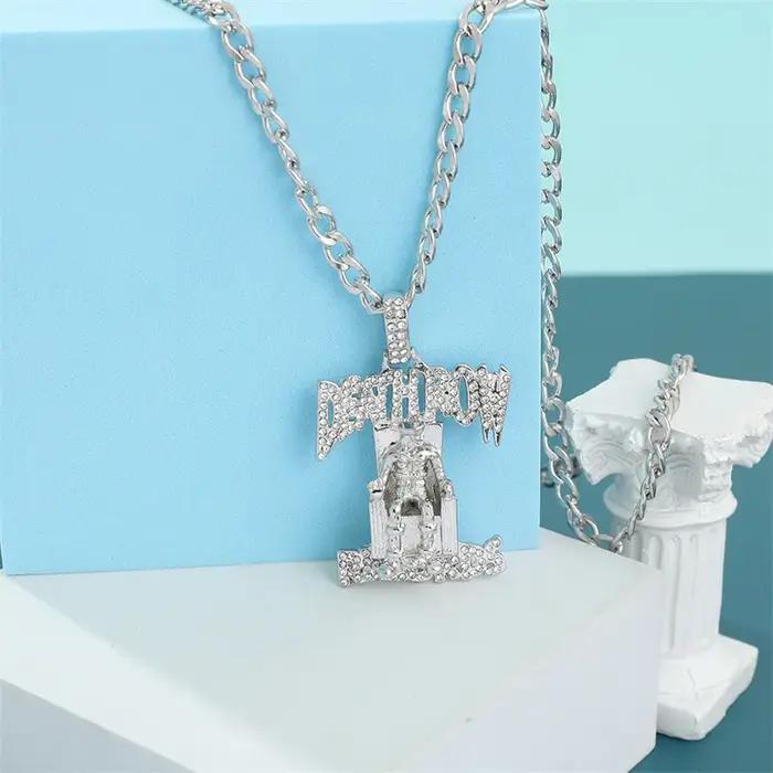 Nouveau Collier pour Homme Chaîne Cubaine Hip Hop Rap avec Pendentif Strass Prisonnier Death Row Records