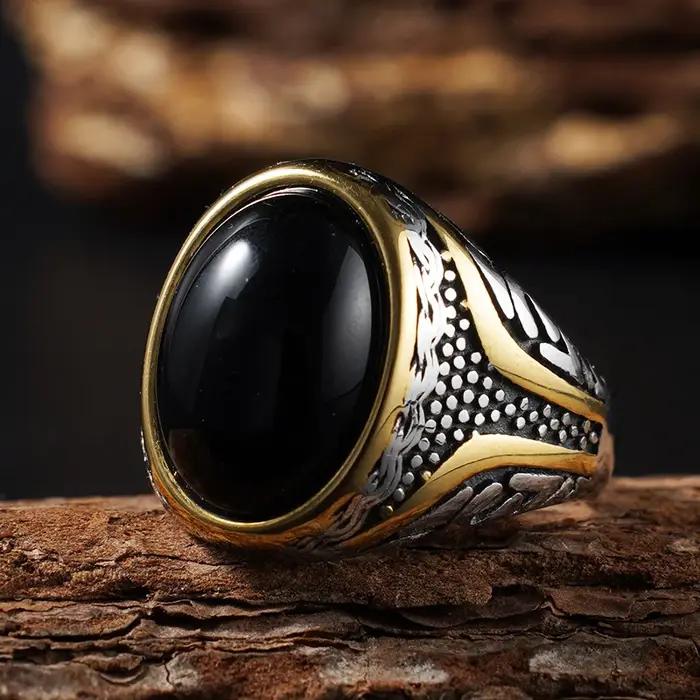 Bague elliptique série pierre naturelle pour hommes