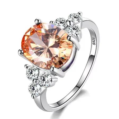 Bijoux pour femmes, bagues plaquées argent, zircon blanc, rose, bleu clair, champagne, ovales, bague