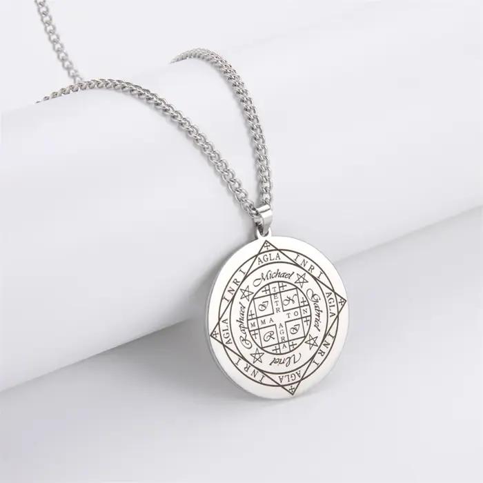 Collier Sceau des Archangels Acier Inoxydable Argent Or Clair Occasions Spéciales Protection Spirituelle