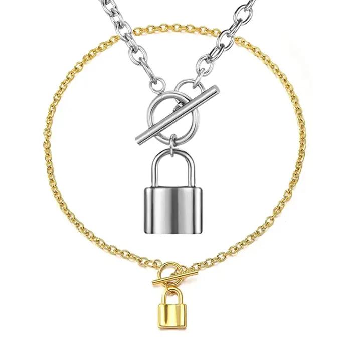 Chaîne pendentif avec cadenas en acier inoxydable pour femme et homme
