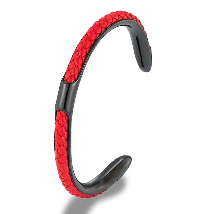 MKENDN classique hommes en acier inoxydable tissé en cuir manchette Bracelet Bracelets mode minimaliste bijoux Pulseras amoureux cadeau