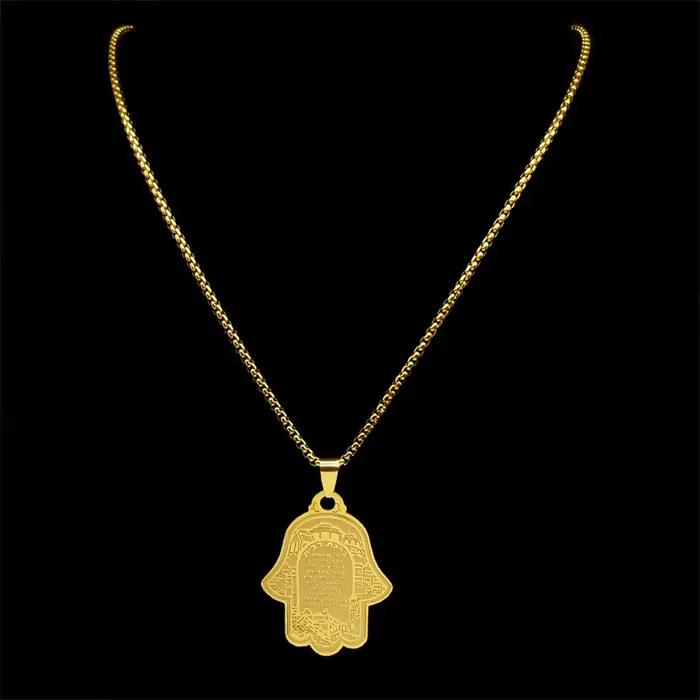 Collier Hamsa de Fatima en acier inoxydable avec écritures hébraïques pour homme et femme, bijou de protection et de chance pour mariage, anniversaire et cérémonies religieuses