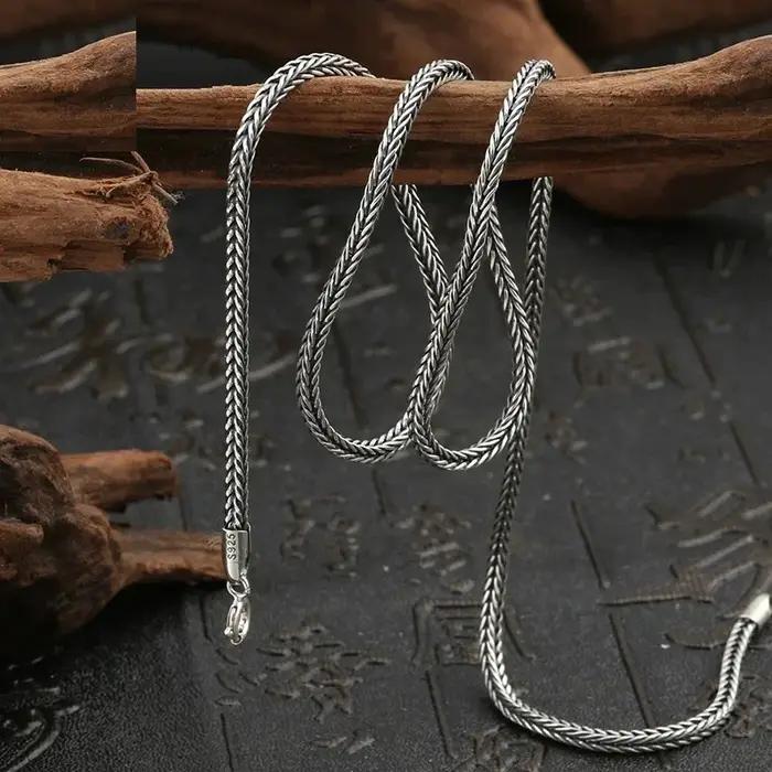 Collier en argent pur S925 véritable vintage pour hommes style rock hiphop chaîne en os de serpent à offrir pour occasions spéciales