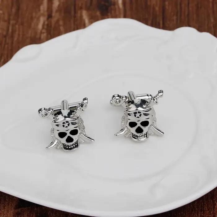 Boutons de manchette crâne de Pirate de personnalité ton argent Gemelos en forme de tête de mort