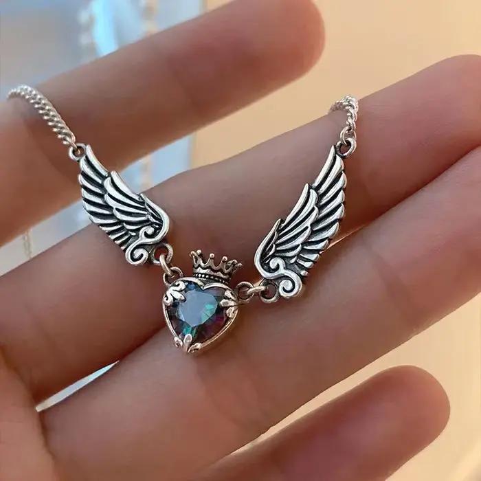 Colliers gothiques Vintage avec pendentif ailes d'ange pour femmes