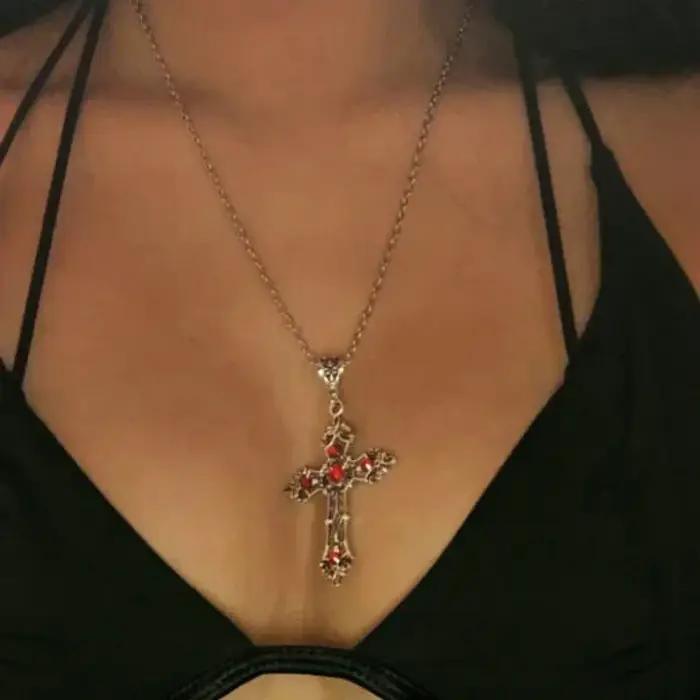 Y2K Punk cristal grande croix pendentif colliers pour femmes hommes gothique irrégulière