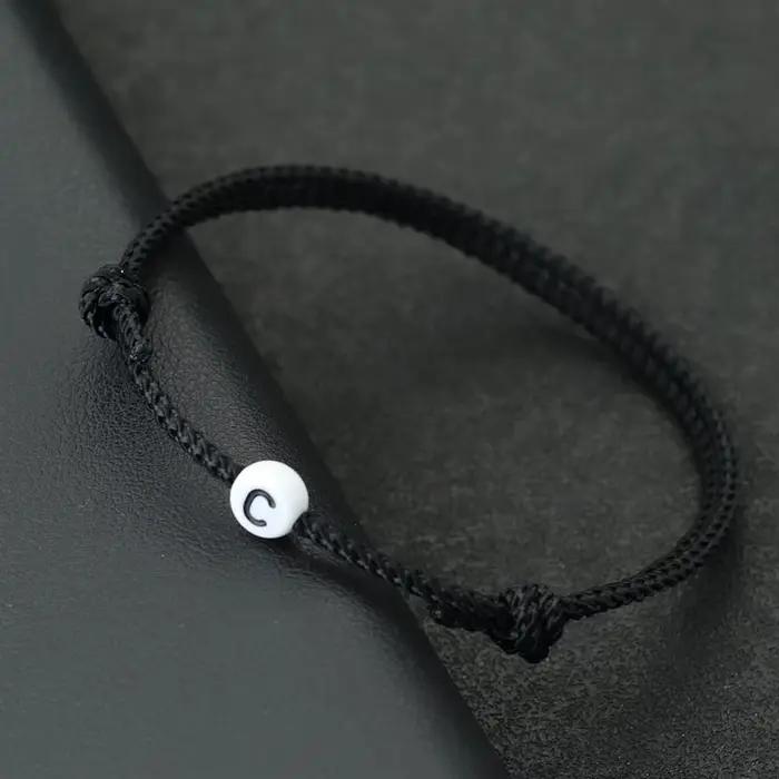 Style Simple 26 lettres Bracelet unisexe fait à la main tissage noir chaîne Braslet premier nom Brac