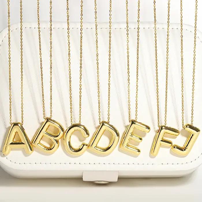 AENSOA Collares plaqué or cuivre gros Alphabet ballon bulle lettre initiale pendentif collier pour femmes hommes colliers à breloques