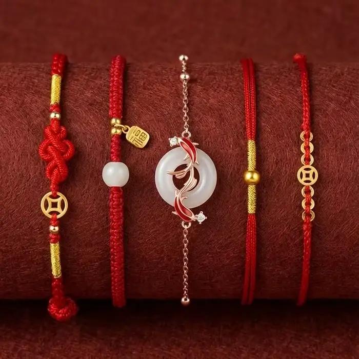 Bracelets en corde rouge avec nœud porte-bonheur Simple pour femmes et hommes