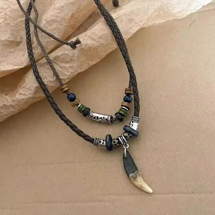Collier pendentif dent de loup vintage pour hommes et femmes