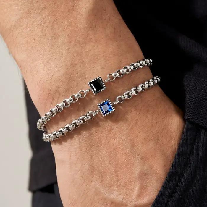 Bracelet à breloques en zircon pour homme, chaîne carrée de 4 mm en acier inoxydable, bijoux tendance imperméables, cadeau pour homme