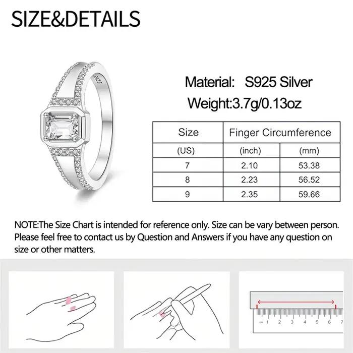 Bague de la Saint-Valentin en argent sterling 925, bagues de couple, incrustation carrée de CZ, mini