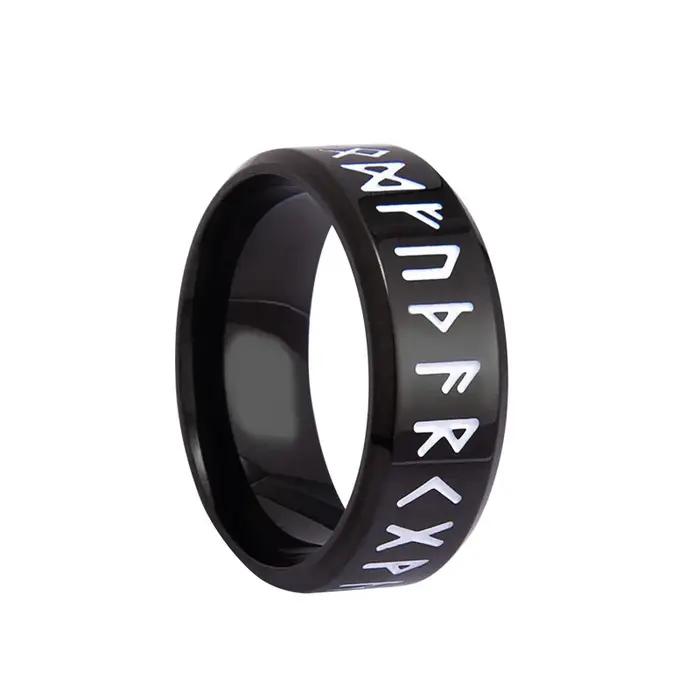 Bague Homme Rétro en Acier Inoxydable avec Runes et Motifs Viking Nordiques Odin – Bijou Amulette Vi
