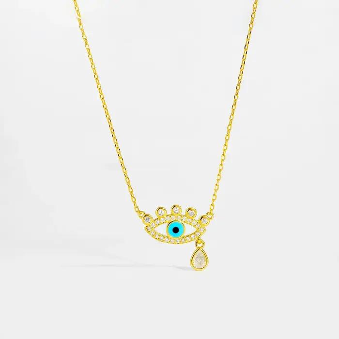 Collier en argent sterling 925 oeil bleu avec perles d'eau douce pour femmes occasions spéciales et quotidienne