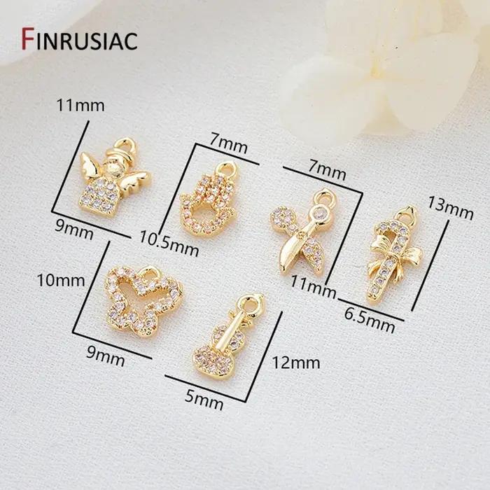 Bijoux à bricoler soi-même faisant 6 Types 14K véritable plaqué or pavé réglage Zircon petite Mini fée/papillon/violon/Hamsa pendentifs breloques