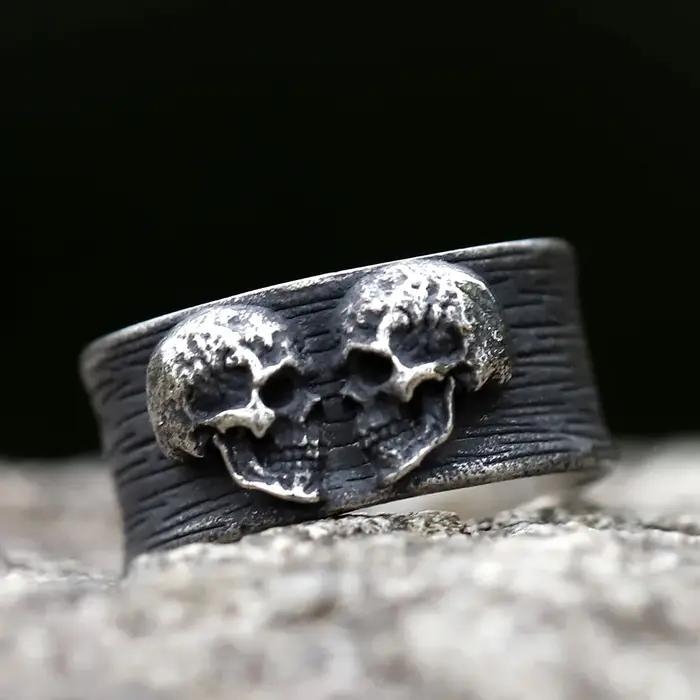 Bague en acier inoxydable 316L pour hommes, nouveaux modèles créatifs, bague crâne à Double tête pou