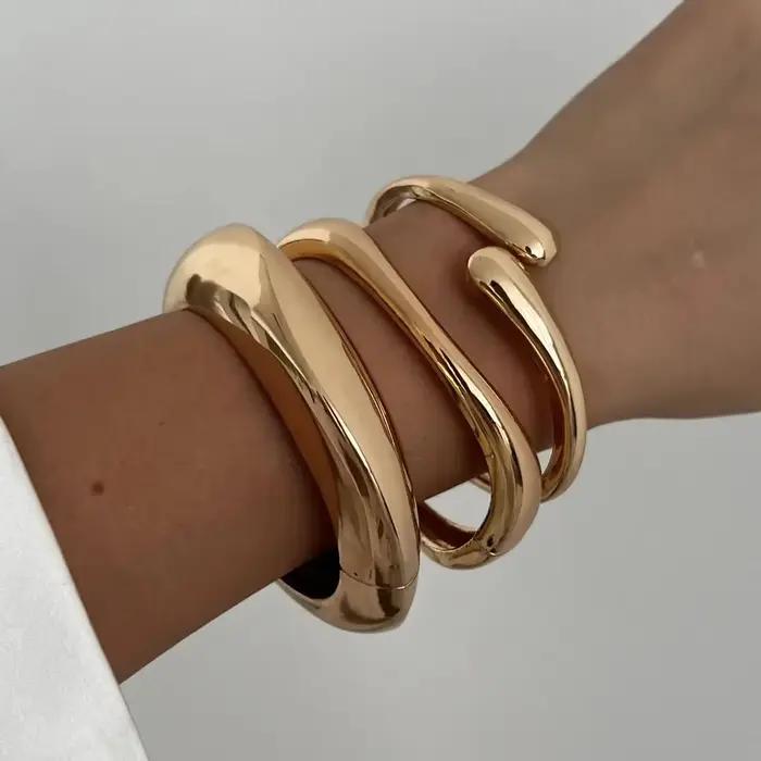 3 Styles Vintage Hip Hop métal manchette bracelets Punk or argent couleur géométrique printemps