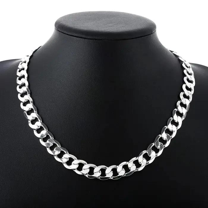 Offre spéciale collier en argent Sterling 925 pour hommes, chaîne classique de 12MM, 18-30 pouces, m