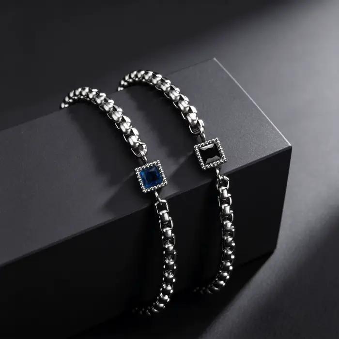 Bracelet à breloques en zircon pour homme, chaîne carrée de 4 mm en acier inoxydable, bijoux tendance imperméables, cadeau pour homme