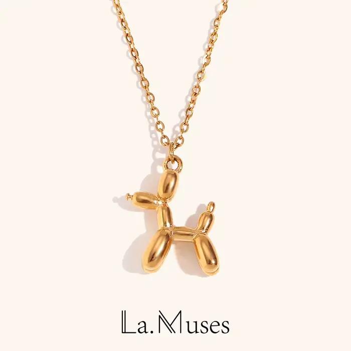 La.Muses – joli pendentif chiot tridimensionnel, chaîne o, une pièce, collier en acier inoxydable, bijoux pour femme sur le cou, décoration