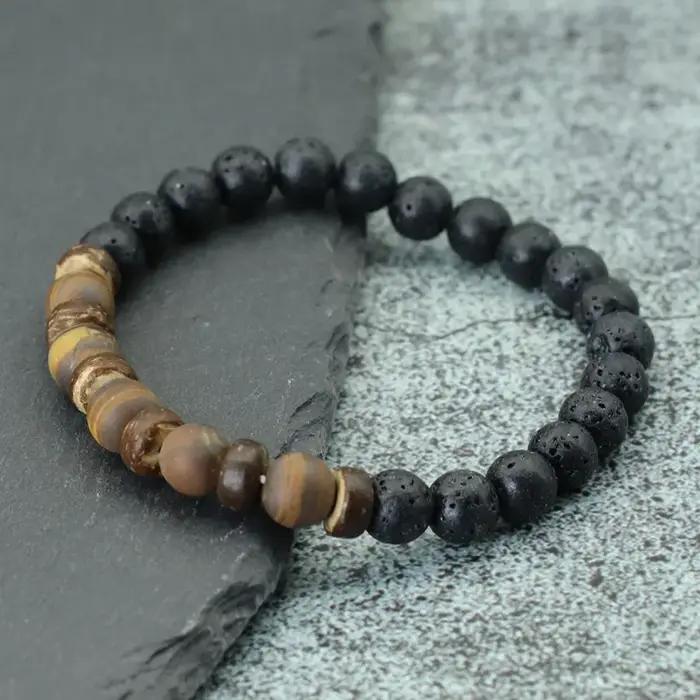 Bracelet en bois naturel pour hommes méditation pierre précieuse extensible perles occasion spéciale bien-être spirituel