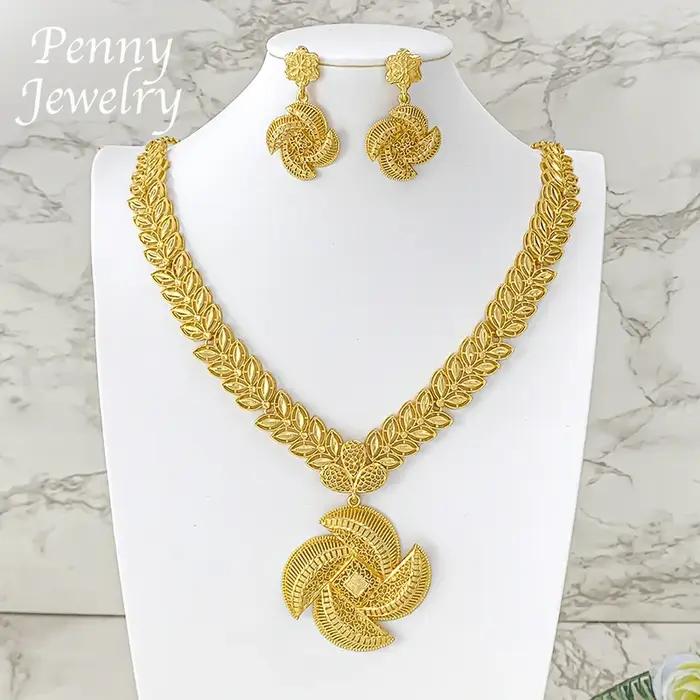 Ensemble de bijoux plaqué or 18 carats de Dubaï au design original et unique pour femmes