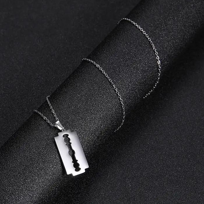 Punk Razor Necklace acier inoxydable collier homme style hip hop rock occasion spéciale soirée
