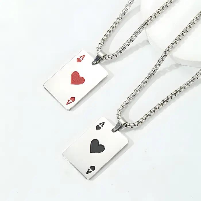 Hip Hop acier inoxydable carte de Poker Ace of Spades collier pour hommes pendentif chaîne cartes à jouer bijoux Ace of Hearts colliers