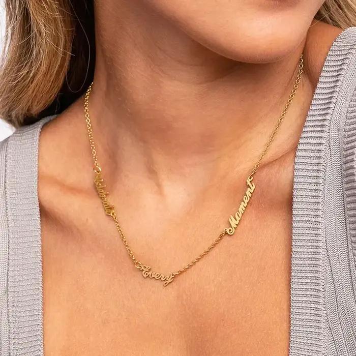 Collier personnalisé à plusieurs noms pour femmes, bijoux avec nom personnalisé, ras du cou en acier inoxydable, boîte de cou, chaîne, cadeau pour ami et famille